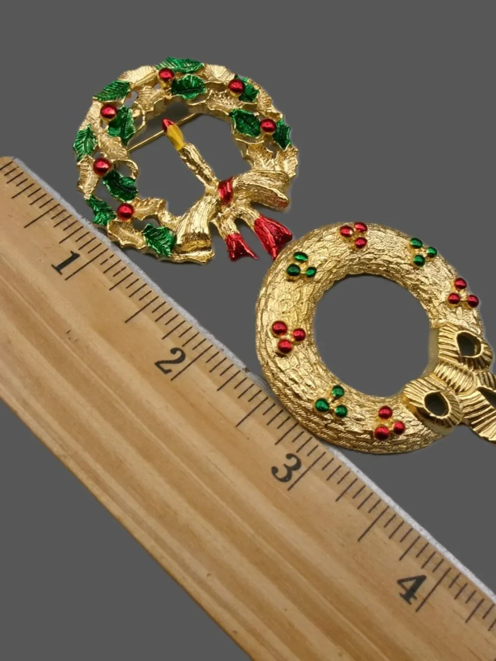 2 Gerry's Christmas Wreath Brooches, Vintage Jewelry Lot